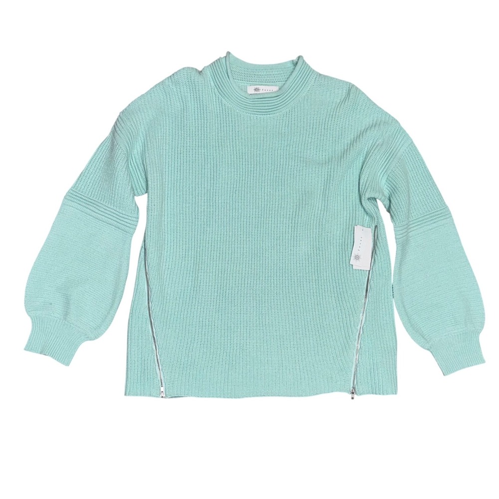 Fever Sweater Dusty Aqua Mock Neck Balloon Sleeve Chunky Knit Zipper‎ Sz XL NWT